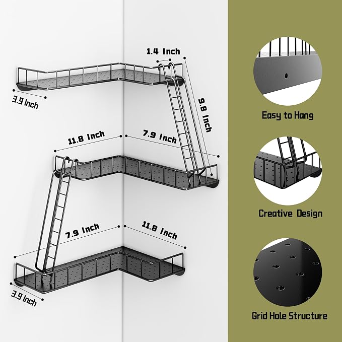 Fire Escape Wall Shelf - Modern City Style 3-Tier Corner Wall Shelves, Easy to Install Metal Ladder Shelf for Figures, New York Decorative Shelves for Bathroom, Living Room & Home Decor,Black - Image 2