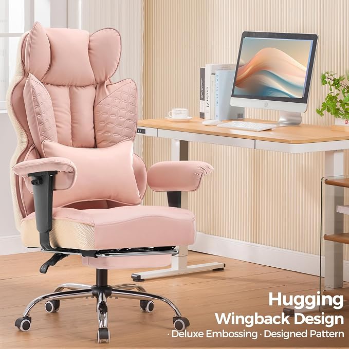 COMHOMA Big and Tall Office Chair Heavy Duty Wide Ergonomic Gaming Chair with Deluxe Embossing Designed Leather with Foot Rest,150°Reclining Adjustable Armrests Pocket Spring Back Support and Pillow - Image 3