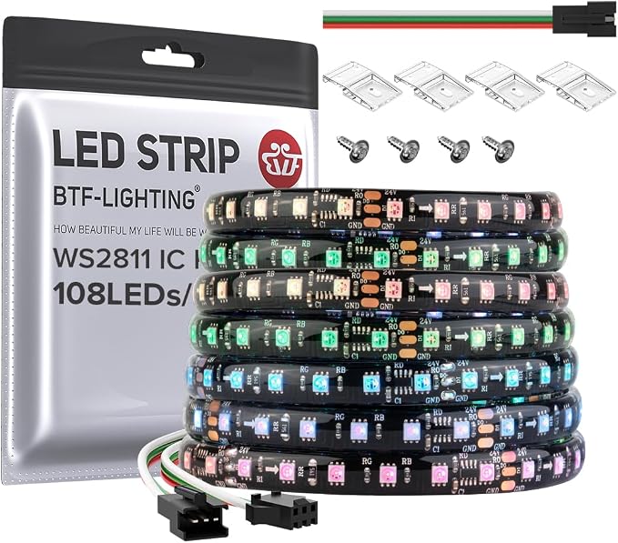BTF-LIGHTING IP65 WS2811 IC RGB 24.6FT DC24V 108LED/m 8mm Width LED Strip by BTF-LIGHTING