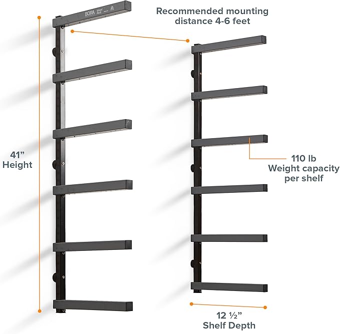 BORA Wood Rack, 6-Level Wall Mount Lumber Storage Rack for Wood Storage - Image 2