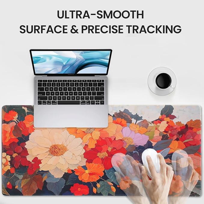 Extended Mouse Pad, Floral Design, 35.4 x 15.7 Inches, Microfiber Cloth Surface, Non-Slip Rubber Base, Rectangular Desk Mat for Gaming and Work - Image 3