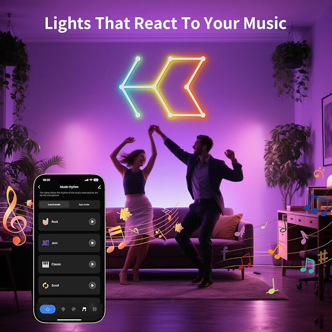 Smart WiFi Wall Light, DIY Geometry Splicing Gaming Lights Compatible with Alexa and Google Assistant, Music Sync & Voice Control, LED Wall Lights for Home Decor & Game Room, Bedroom (9 Lines, White) - Image 3