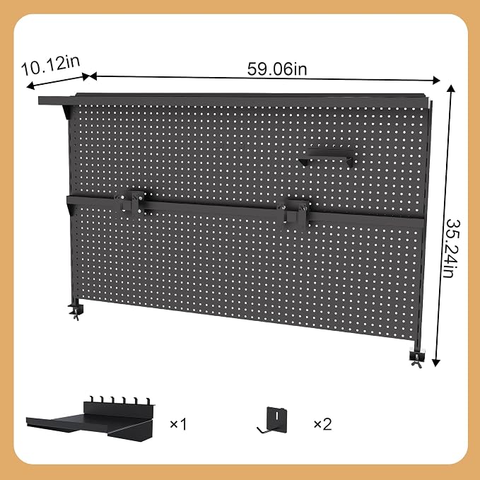 Clamp-On Metal Desk Pegboard with Dual Monitor Stand–No Drilling Needed! 59x35 Inch Steel Privacy Panel with Hooks & Movable Partition, Peg Board Wall Organizer for Gaming & Office - Image 2