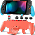 OIVO Grip Compatible with Nintendo Switch 2, Switch 2 Ergonomic Grip Case with Adjustable Stand, Comfort Game Accessories with 5 Game Card Slots and 4 Thumb Caps, Blue Orange by OIVO
