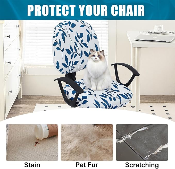 Smiry Stretch Printed Office Computer Desk Chair Covers for Seat & Backrest | Stretch Fit, Soft Fabric Universal Washable Removable, Anti-Dust Rotating Chair Slipcovers Protector - Image 8