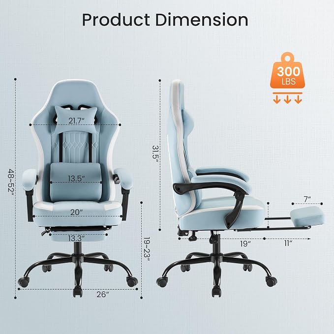 Sweetcrispy Video Game Chair, Ergonomic Computer Desk Chair, Lumbar Support | Footrest, Height Adjustable, Linkage Armrests, Headrest, Swivel Wheels, Blue - Image 3