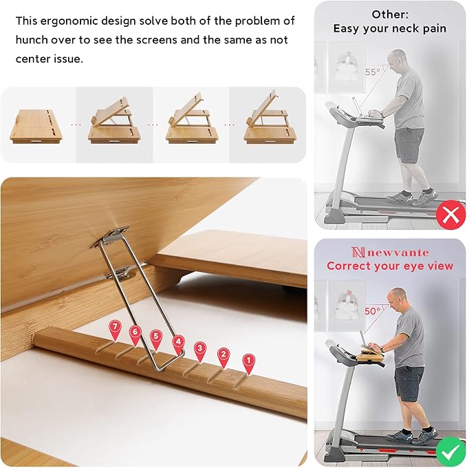 Nnewvante Treadmill Desk Attachment Bamboo Walking Laptop Stand Holder Workstation Adjustable Desktop Laptop Tray for Treadmill - Image 4