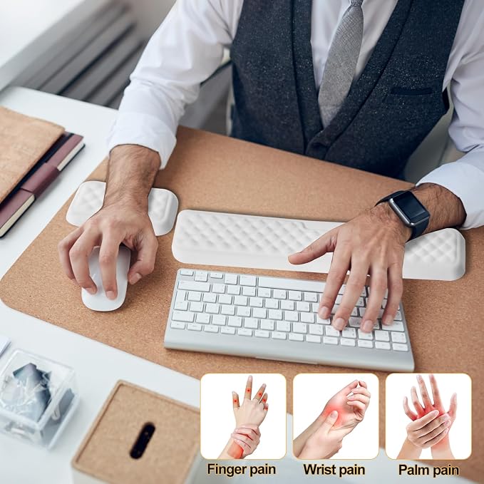 Keyboard Wrist Rest Mouse Wrist Support, Memory Foam Wrist Rest Pad for Computer Laptop, Ergonomic Wrist Cushion Support for Typing Pain Relief, Gaming Home Office, White - Image 4