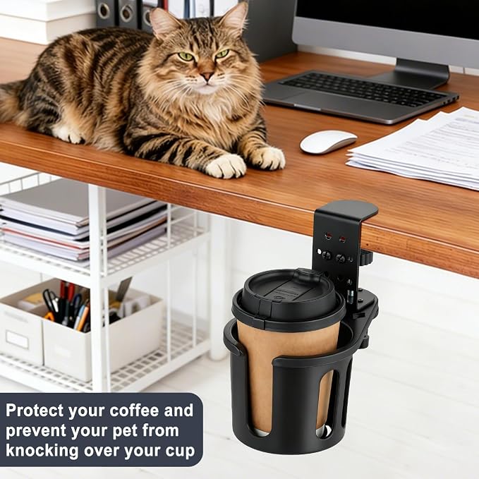 Desk Cup Holder Clamp, Rotatable Clip On Table Cup Holder - Image 7