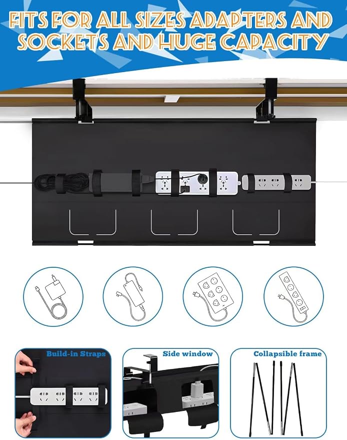 No Drill Under Desk Cable Management Tray - 36" Under Desk Cord Organizer,Clamp/Screw Mount Cable Management, Premium Fabric Cord Hider for Wire Organizer for Office, Home - Image 5
