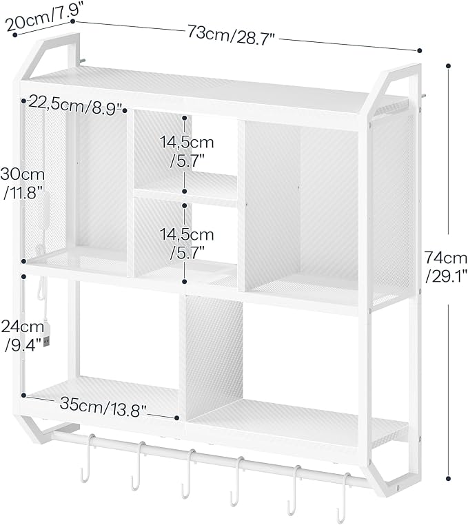 HOOBRO Gaming Floating Shelves with LED Lights, 28.7" LED Wall Mounted Shelf, 3-Tier Display Rack for Wall Storage, Floating Rack with Hanging Rod and 6 S-Hooks, for Gaming Room, White WT70DBJ01 - Image 2