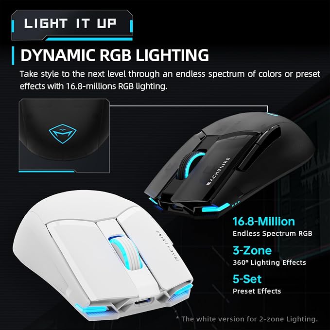 Machenike Wireless Gaming Mouse,26,000 DPI,PAW3395 Sensor,RGB Backlit,Ergonomic Design,6 Programmable Buttons,Long Battery Life,Ultra-Lightweight,White Gaming Mice Compatible with PC, Mac - Image 6