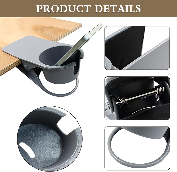 Jiozermi Drinking Cup Holder Clip, Desk Drink Holder with Clip(Gray) - Image 3