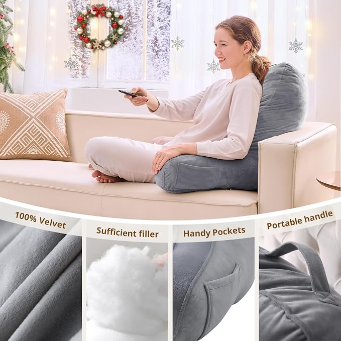 Sasttie Reading Pillow for Bed, Back Pillow for Sitting Up, Dark Grey - Image 5