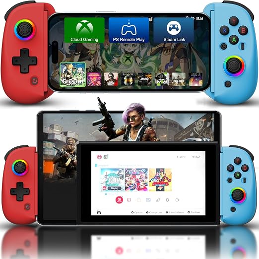 Joso Mobile Gaming Controller for iPhone/iPad/Tablet, Android Wireless Controller with Hall Effects Joysticks, Support PC/Switch, Play Cloud Games/PS Remote Play/COD/Genshin Impact & More - Blue+Red by Joso