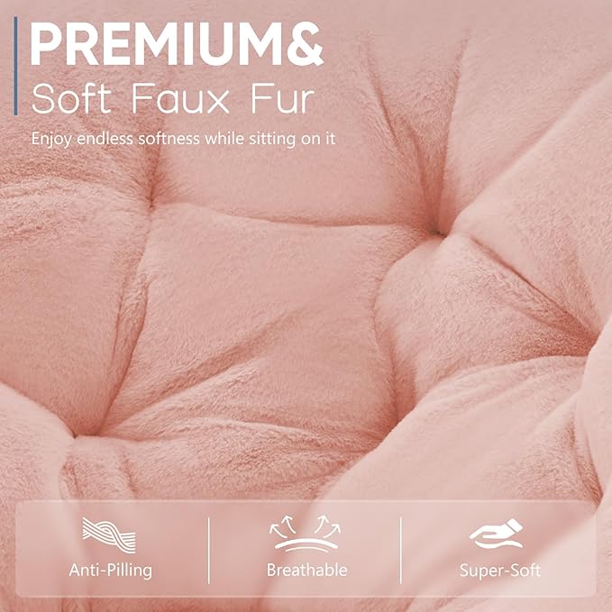 DUMOS Faux Fur Saucer Chair, Living Room Folding Lounge Chair | XL Circle Moon Mushroom Style, Gaming Dorm Small Spaces, Foldable Oversized Accent Seat, Reading - Image 5