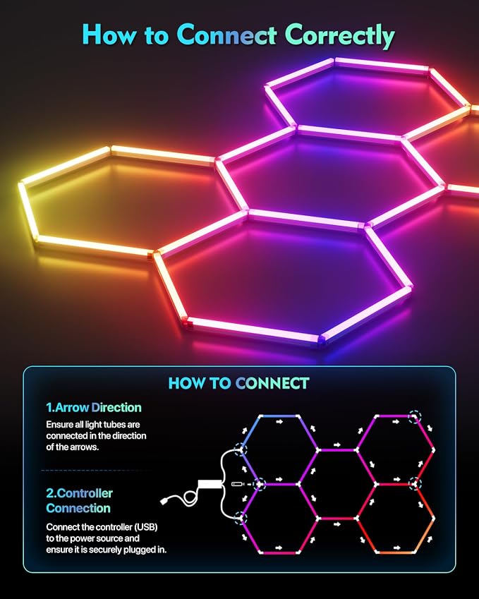 Hexagon Garage Lights, 8-Hex RGB, DIY Lighting Effects, Music Sync - Image 8