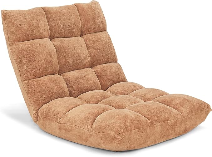 GIANTEX Folding Floor Chair with Back Support, 14 Adjustable Position, Padded Sleeper Bed, Couch Recliner, Gaming Floor Chairs for Adults, Meditation, Living Room (TAN) - Image 4