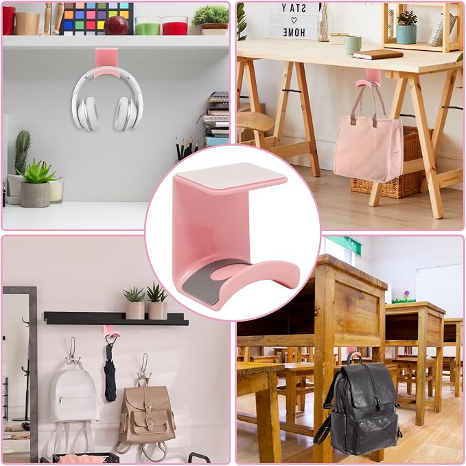 Pink Headphone Stand Hanger, Hanging Headset Holder Hook Under Desk | 1Pcs ABS Plastic Adhesive Earphones Hangers for Desk Headphone Hanger, Most Headphones and Controller - Image 5