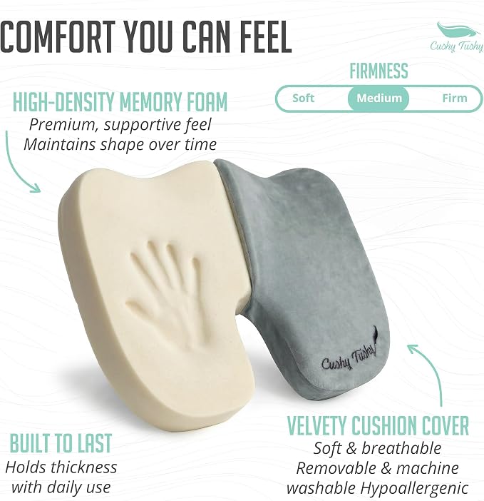 Cushy Tushy Premium Slim Foldable Travel Seat Cushion - for Relief of Lower Back, Sciatic, Butt and Tailbone Pain - for Home & Office Use, Perfect for Travel or Driving - Slim Coccyx Seat Cushion - Image 4
