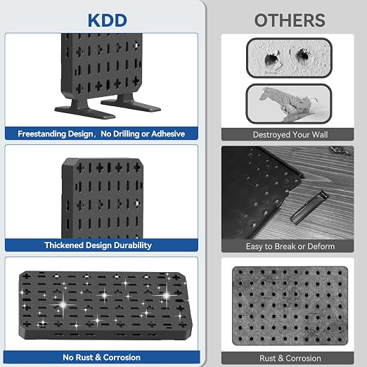 KDD 6 in 1 RGB Gaming Desk Accessories - No Drill Desk Organizer with Phone Stand/Storage Box/Headset & Controller Holder/Hooks, Freestanding Gaming Pegboard for Office & Home Desktop Decor Organizer - Image 5
