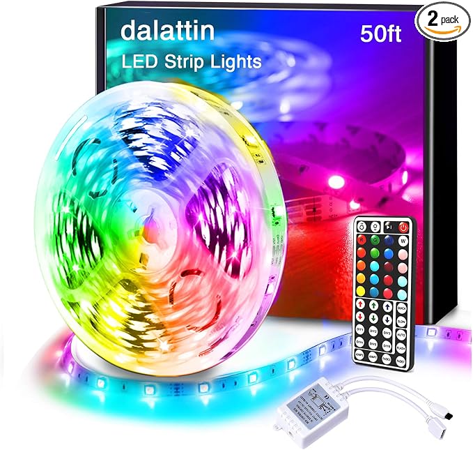dalattin Led Lights for Bedroom 50ft, RGB 5050 Led Strip Lights Color Changing Kit with 44 Keys Remote Controller and 12V Power Supply Led Light Strips Indoor Decoration by dalattin
