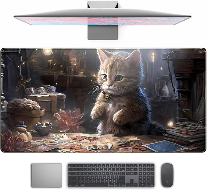 Lotus Cat XL Extended Large Gaming Mouse Pad - Black Magic Mystical Zone Gaming Desk Mat - Computer Laptop Keyboard and Mouse Mat Desktop Protector - 31.5 x 15.8 in by TENG+DA+QING