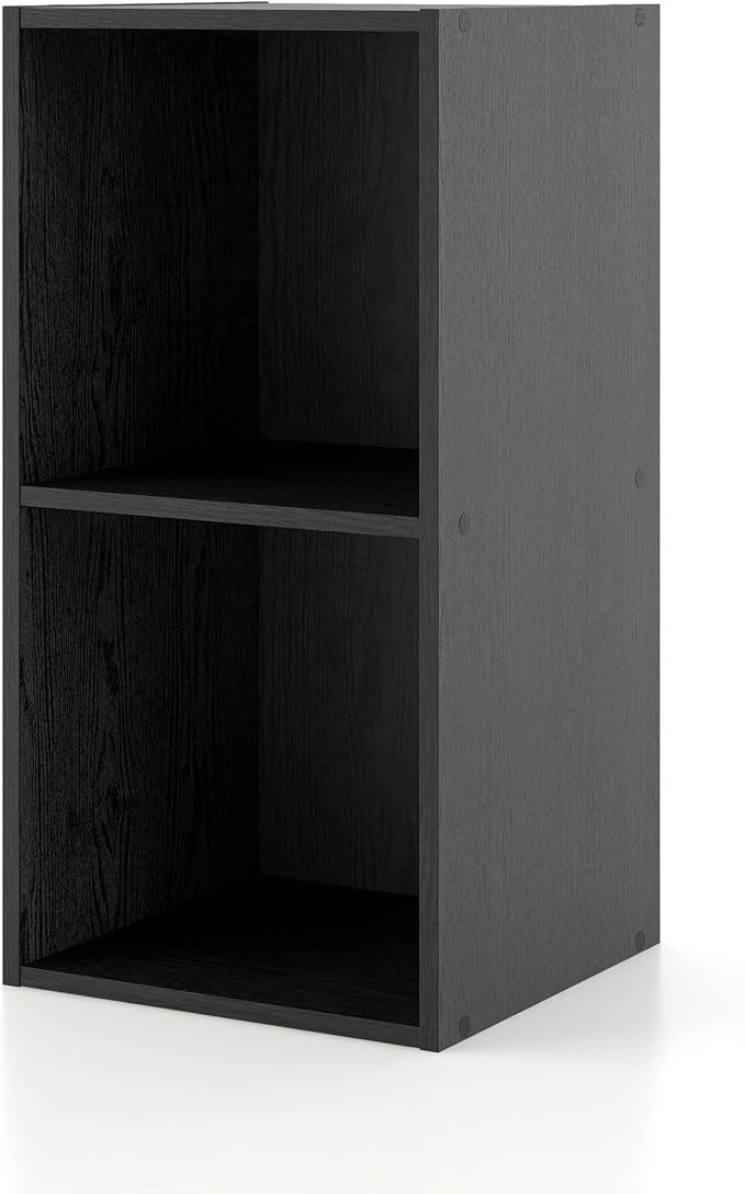 Homes: Inside + Out Apexa 2-Cube Storage Organizer Shelves, Stackable Wood Bookcase Fits Cubby Bins for Organization, Dorm Teen Room Decor & Home Office, Black by HOMESInsideOut