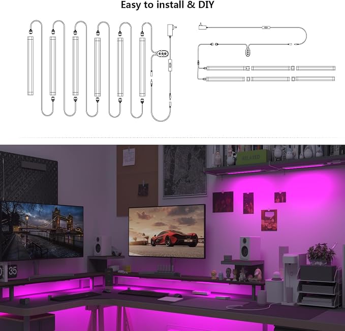 Smart Under Cabinet Lighting with Remote,RGB Cabinet Lights,Color Changing LED Strip Lights for PC,Kitchen Under Counter Lighting Plug in,Shelf Lights,LED Light Bar,Work with Alexa,Google,App,6pcs - Image 6