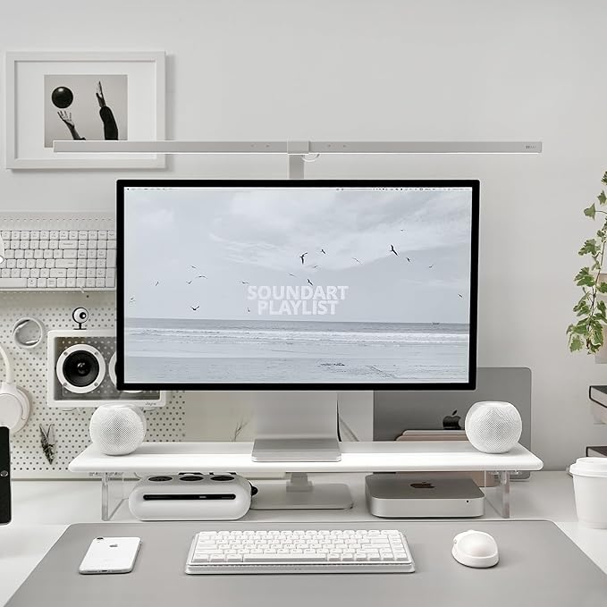 Bamboo Monitor Stand Riser, Natural Desk Shelf with Acrylic Legs | 31.5-Inch Wide, 3.3-Inch Clearance, Fits Monitor, Laptop, Printer and Speakers for Small Desks by Rocdeer