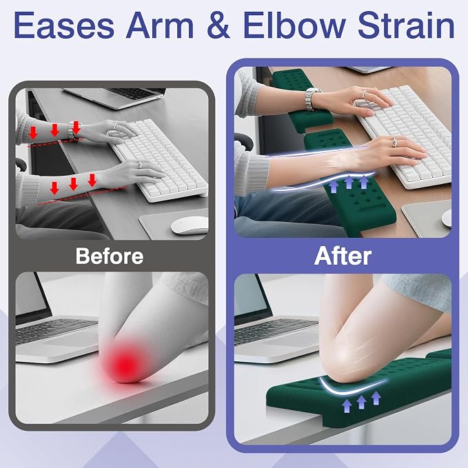 L-Shaped Desk Edge Cushion, 2 PCS Elbow Rest for Desk, Dark Green | Memory Foam, Ergonomic Support, Elbow Pad & Arm Rest for Palm, Wrist & Forearm, Non-Slip & Separate Design, Office & Home - Image 2