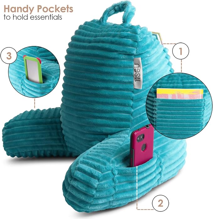 Nestl Reading Pillow for Kids & Teens with Shredded Memory Foam, Luxe Cut Plush Backrest Pillows for Reading and Gaming, for use on Couch, Bed, Floor, Adjustable Support with Washable Cover Teal - Image 6
