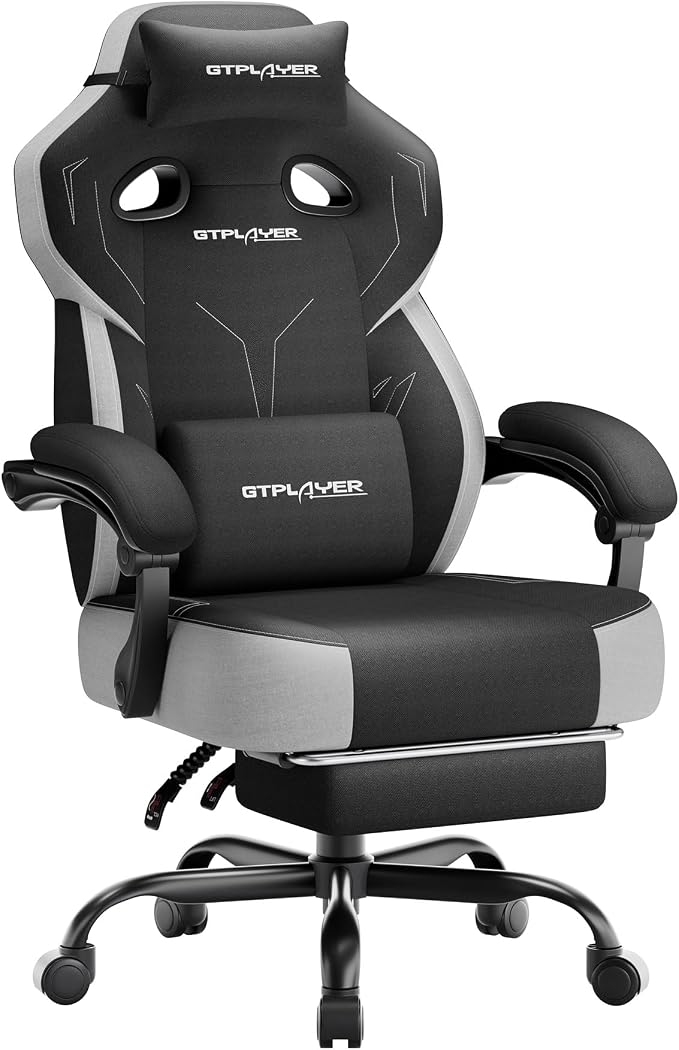GTPLAYER Big & Tall Gaming Chair, Wide Seat with Footrest, Black | Ergonomic High Back Computer Desk Chair for Adults, Comfort Padded Seat with Lumbar Support Armrests Recliner for Office/Home by GTPLAYER