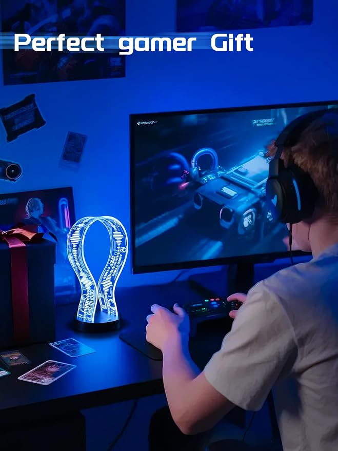 CoolGift Mart Light Up Headphone Stand with 16 Color Lights, Game Pattern Acrylic Headset Stand with 1 USB and 1 Type-C Charging Ports, Gifts for Gamers Men and Music Lovers - Image 5