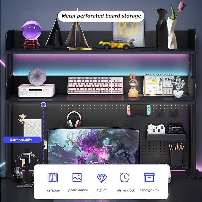 Clamp On Desk Organizer Shelf, BLACK Desk Extender Pegboard Workstation,Computer Desk Accessories for Office, Privacy Panel for Gaming Desk,23.6/31.4/39.3in Desktop Shelving System (, 80cm/31.4in) - Image 6