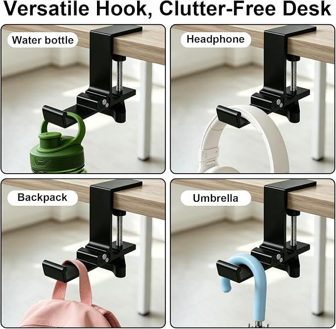 2PCS Foldable Headset Holder, Headphone Stand for Desk with Heavy Duty Aluminum Alloy, Adjustable Desk Clamp Holds Up to 22 lbs, Space Saving Headphone Hanger for desk office, Headphone Accessories - Image 5