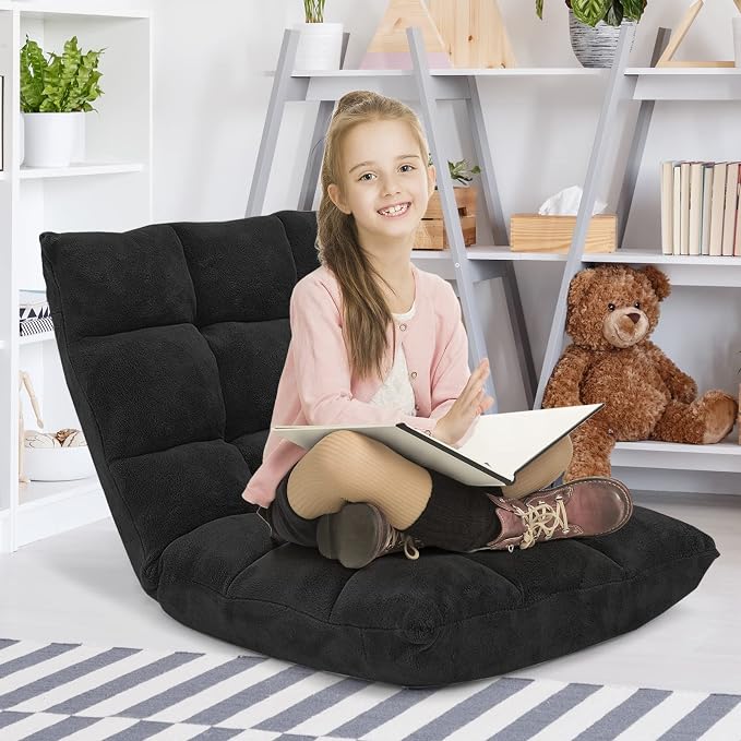 Giantex Folding Floor Chair with Back Support, 14 Adjustable Position, Padded Sleeper Bed, Couch Recliner, Floor Gaming Chair for Adults Meditation Living Room Bedroom, Black - Image 8