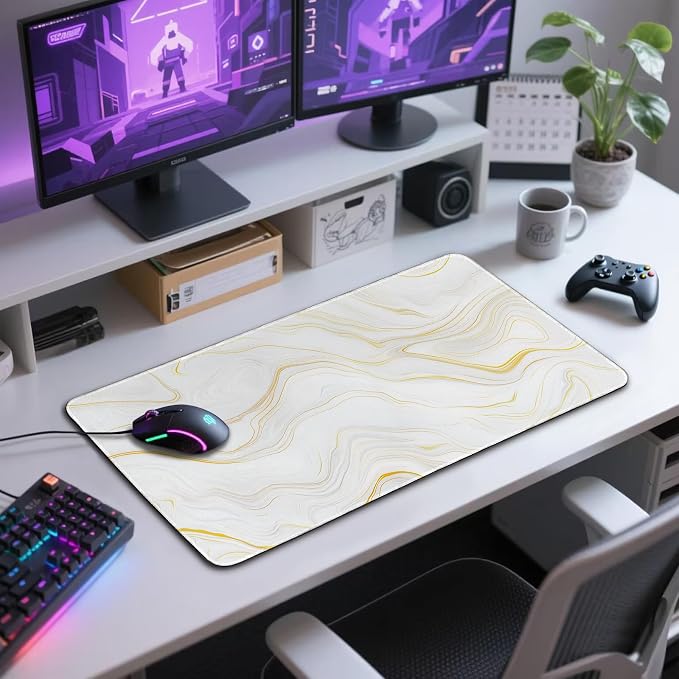 Large Mouse Pad Gaming Desk Mat 31.5"x15.7" Non Slip Gold Marble | Extended Mousepad, Non-Slip Rubber Base , Stitched Edges, for Computer/Laptop/Office/Home - Image 7