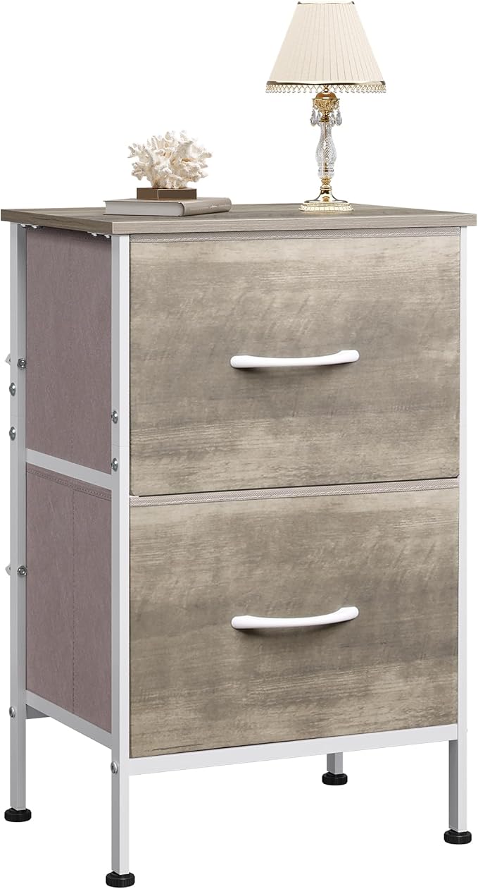 WLIVE Night Stand, Greige Nightstand with 2 Fabric Drawers, Small Dresser for Bedroom, Bedside Table End Table with Storage Drawer, College Dorm, Dormitory, Greige Oak by WLIVE