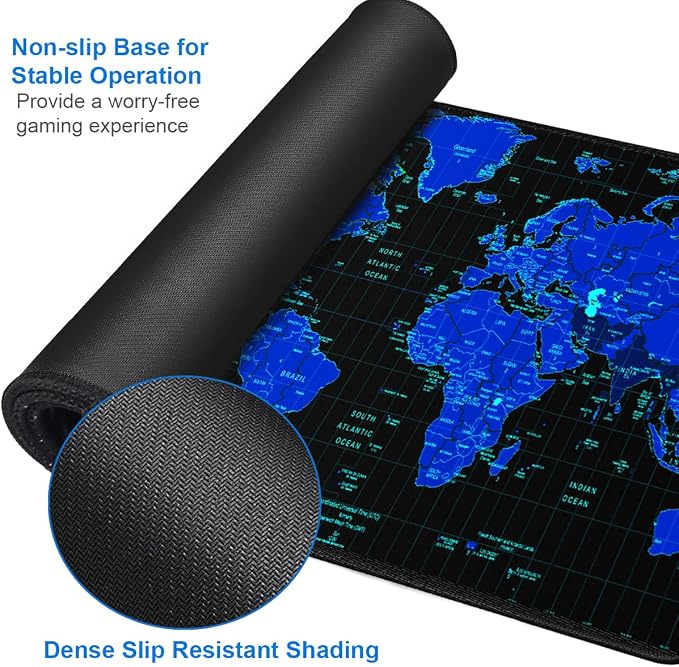 Gaming Mouse Pad, 31.5x15.7 inch Large Extended Computer Keyboard Mouse Mat, Water Resist Non-Slip Mousepad Rubber Base Long XXL Desk Mouse Pad for Work & Gaming, Office & Home, Blue Map - Image 4