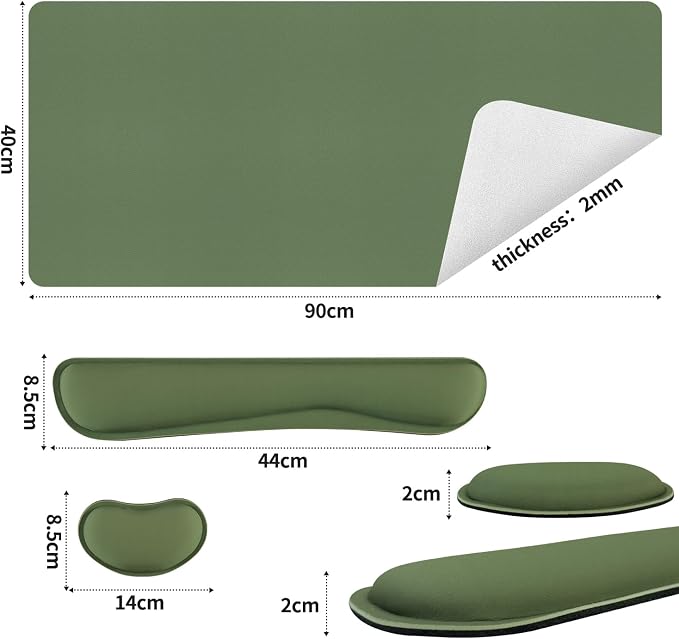 Bloss Keyboard and Mouse Wrist Rest + Leather Desk Mat, Desk Mat for Keyboard and Mouse, Desk Accessories for Women(35.4 x 15.7 Inch,Olive Green) - Image 5