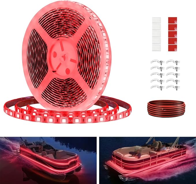 Boat Strip Lights Waterproof 16.4FT, 12v Red Marine Pontoon Boat Lights by Vbakor