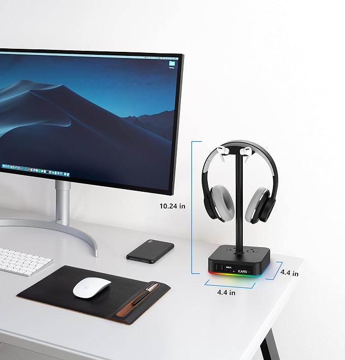 KAFRI RGB Headphone Stand with USB A&C Charger Desk Gaming Headset Holder Hanger Rack with 3 USB Charging Port and 2 Outlet - Suitable for Gamer Desktop Table Game Earphone Accessories Boyfriend Gifts - Image 7