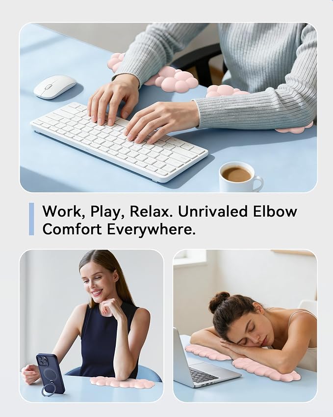 Laborio Elbow Pad for Desk, 2-Pack Cloud Elbow Rest(Pink), Edge Arm Rest | L-Shaped, Leather Surface, Memory Foam, Waterproof, Non-Slip Wrist Support Wrist Rest - Image 6