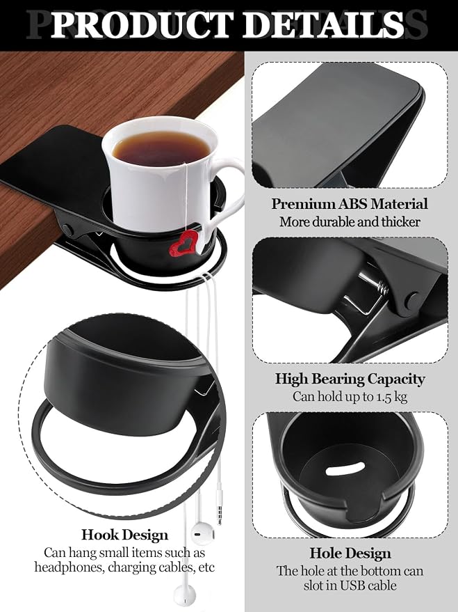 2PCS Clip on Drink Holder for Beach Chair, Desk Cup Holder with Groove - Image 3