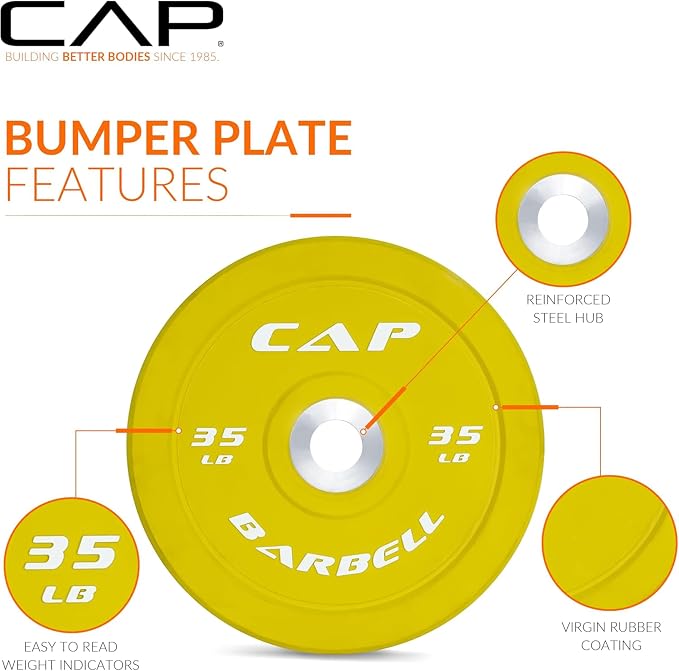 CAP 2-inch Olympic Bumper Plate Weight Set | 100-370 lbs | Multiple Colors | Storage Rack Optional - Image 3