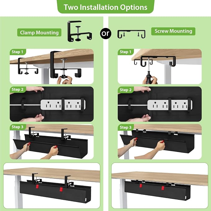 KEEGH No Drill Fabric Under Desk Cable Management Tray 28 in,Black - Image 2