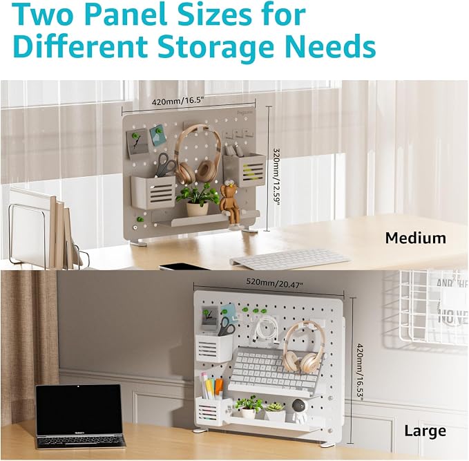 PEGZONE Clamp on Desk Pegboard, 20.4" x 16.5", with 15 Accessories, White | Magnetic Metal Peg Board, Desk Organizer for Office Gaming Home, Privacy Panel, Large - Image 3