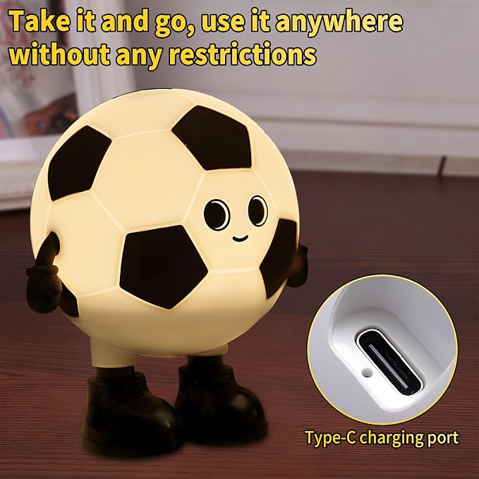Cute Soccer Silicone Night Light for Kids, Rechargeable 7-Color Changing Lamp with 3-Level Dimming & 30-Min Timer, Safe Squishy Room Decor Christmas/Birthday Gift for Boys Girls - Image 6