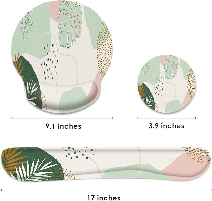 Britimes Ergonomic Mouse Pad Set with Wrist Rest, Boho Leaves - Image 2